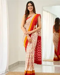 Stylish Red Linen Printed Saree with Blouse piece For Women-thumb1