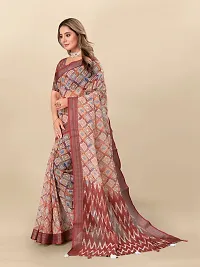 Stylish Linen Multicoloured Printed Saree with Blouse piece For Women-thumb2