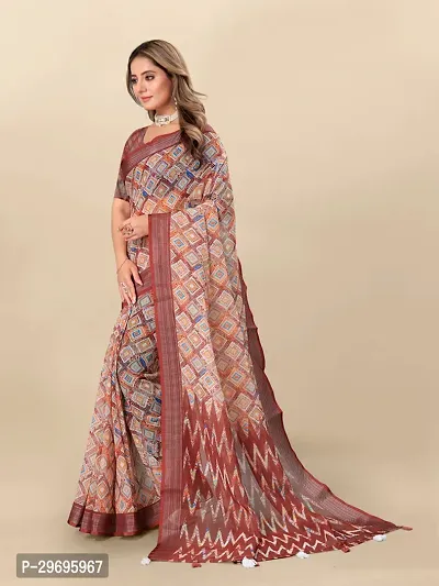 Stylish Linen Multicoloured Printed Saree with Blouse piece For Women-thumb3