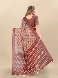 Stylish Linen Multicoloured Printed Saree with Blouse piece For Women-thumb1