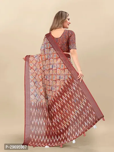 Stylish Linen Multicoloured Printed Saree with Blouse piece For Women-thumb2