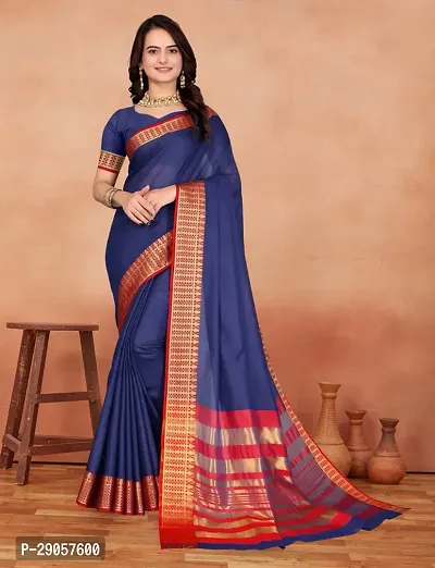 Stylish Blue Banarasi Silk Woven Design Saree with Blouse piece For Women