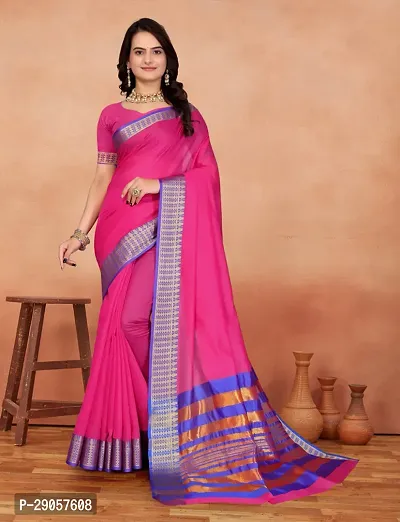 Stylish Pink Banarasi Silk Woven Design Saree with Blouse piece For Women