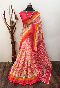 Stylish Red Linen Printed Saree with Blouse piece For Women-thumb1