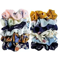 Printed Hair Scrunchies Hair Ponytail Holder in Satin Solid And Valvet Fabric For Girl And Women Multicolor Set Of-12-thumb4