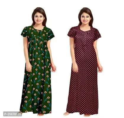 Elegant Cotton Printed Nighty For Women- Pack Of 2