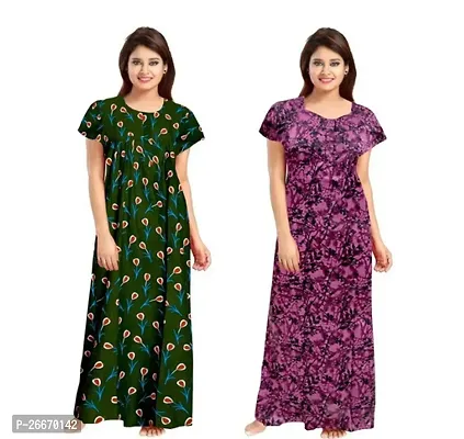 Elegant Cotton Printed Nighty For Women- Pack Of 2