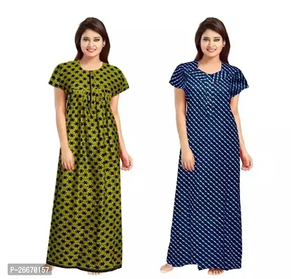 Elegant Cotton Printed Nighty For Women- Pack Of 2-thumb0