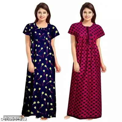 Elegant Cotton Printed Nighty For Women- Pack Of 2-thumb0