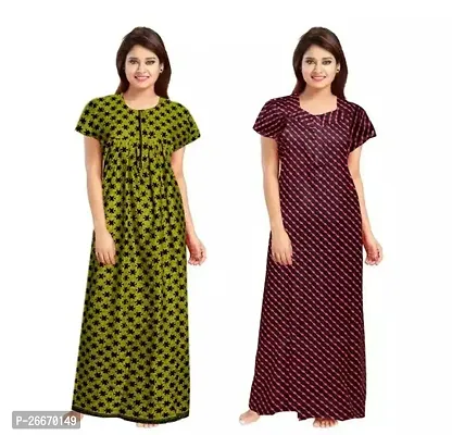 Elegant Cotton Printed Nighty For Women- Pack Of 2-thumb0