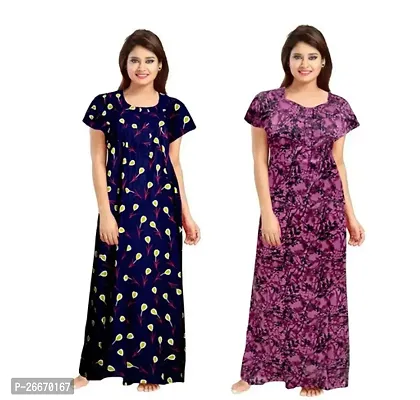 Elegant Cotton Printed Nighty For Women- Pack Of 2-thumb0