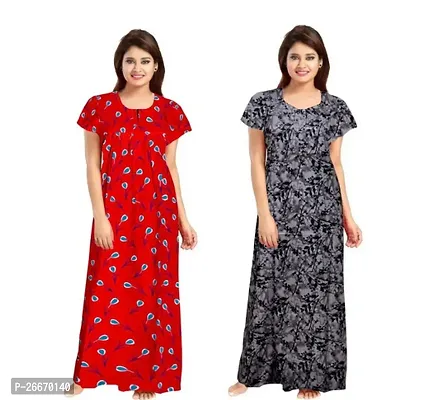 Elegant Cotton Printed Nighty For Women- Pack Of 2-thumb0