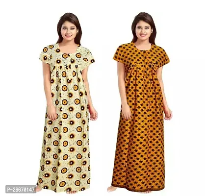 Elegant Cotton Printed Nighty For Women- Pack Of 2-thumb0