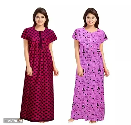 Elegant Cotton Printed Nighty For Women- Pack Of 2-thumb0