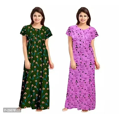 Elegant Cotton Printed Nighty For Women- Pack Of 2