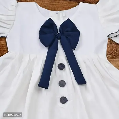 Stylish White Cotton Blend Embellished Frocks For Girl-thumb2