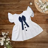 Beautiful White Cotton Solid Festive Wear Frock For Girls-thumb1