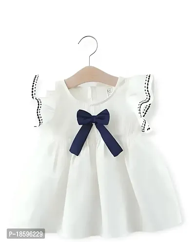 Beautiful White Cotton Solid Festive Wear Frock For Girls-thumb0