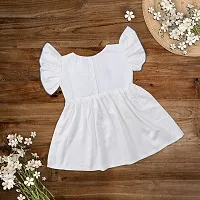 Stylish White Cotton Blend Embellished Frocks For Girl-thumb3