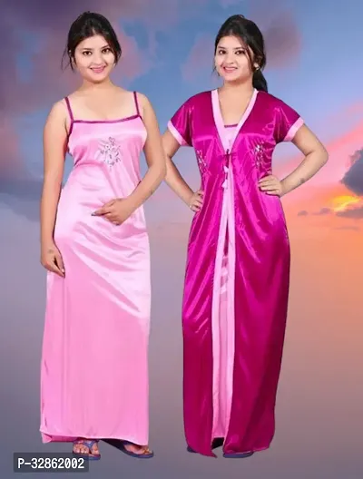 Stylish Satin Nighty with Robe for Women-thumb0