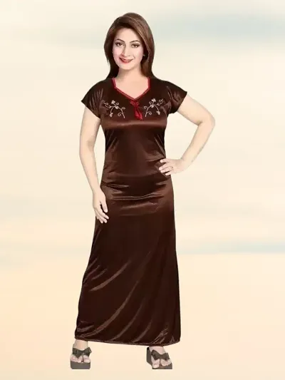 Classic Satin Embroidered Nighty for Women