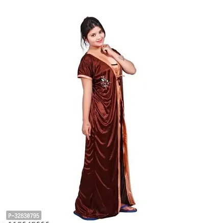 Elegant Satin Solid Nighty Set For Women-thumb2