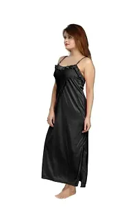 Womens Satin Full Length Lace Nighty with Robe Sleep Wear Night Gown-thumb3