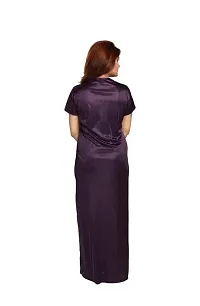 Womens Satin Full Length Lace Nighty with Robe Sleep Wear Night Gown-thumb2