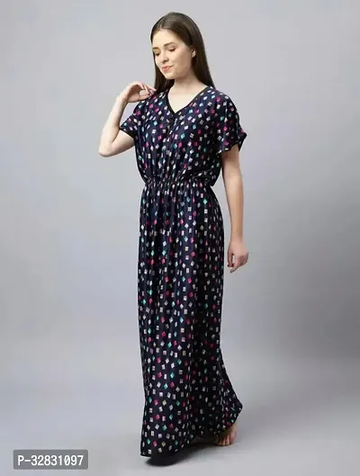 Multicoloured Satin Printed Kaftan Night Dress for Women-thumb2