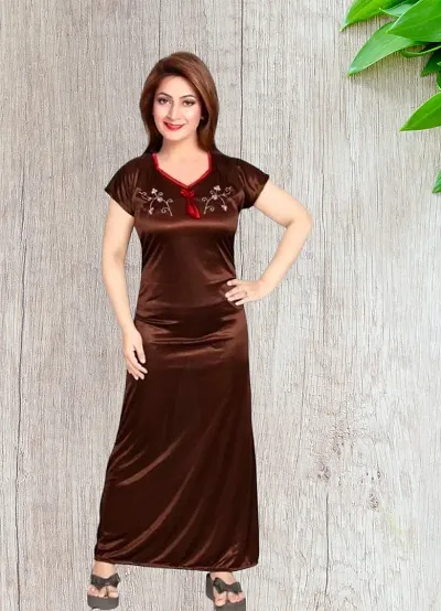 Classic Satin Embroidered Nighty for Women