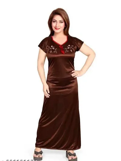 Classic Satin Embroidered Nighty for Women