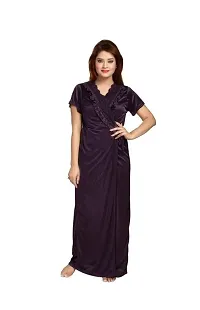 Womens Satin Full Length Lace Nighty with Robe Sleep Wear Night Gown-thumb4