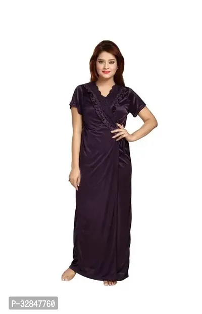 Womens Satin Full Length Lace Nighty with Robe Sleep Wear Night Gown-thumb5