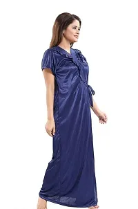 Womens Satin Full Length Lace Nighty with Robe Sleep Wear Night Gown-thumb2