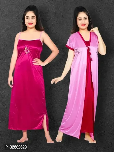 Comfy Satin Night Dress Set-thumb0