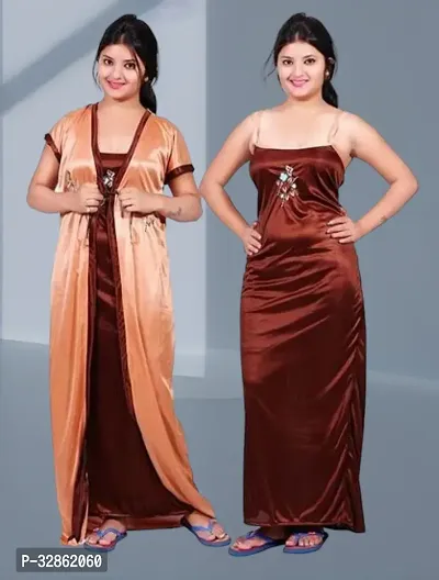 Stylish Satin Nighty with Robe for Women-thumb0