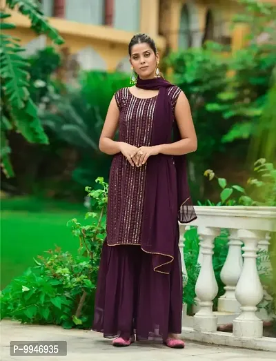 Beautiful Rayon Self Design Sleeveless Kurta Pant With Dupatta For Women