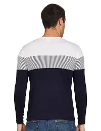 Eyeblink Striped Men Polo Neck Multicolor T-Shirt (Large, Navy Blue)-thumb2