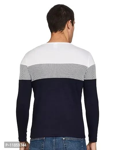 Eyeblink Striped Men Polo Neck Multicolor T-Shirt (Large, Navy Blue)-thumb3