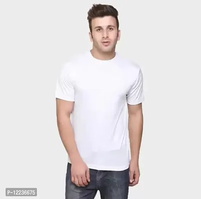 Men Solid Round Neck White T-Shirt