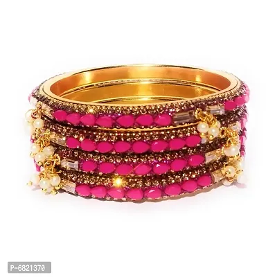 Rajasthani Bangles Set Crystal St (Pink)-thumb0
