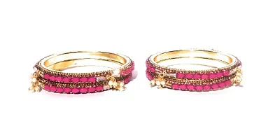 Rajasthani Bangles Set Crystal St (Pink)-thumb1