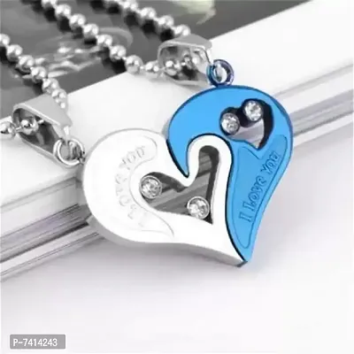 Stylish Fancy His And Hers Lovers Couple I Love You Heart Locket With Chain Silver Zircon Stainless Steel