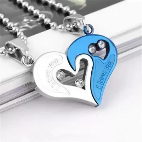 Stylish Fancy His And Hers Lovers Couple I Love You Heart Locket With Chain Zircon Stainless