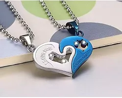 Stylish Fancy His And Hers Lovers Couple I Love You Heart Locket With Chain Silver Zircon Stainless Steel-thumb1