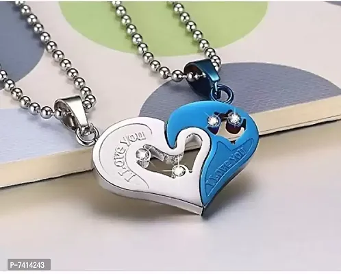 Stylish Fancy His And Hers Lovers Couple I Love You Heart Locket With Chain Silver Zircon Stainless Steel-thumb2