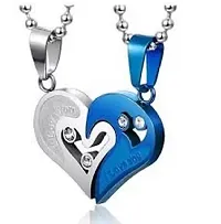 Stylish Fancy His And Hers Lovers Couple I Love You Heart Locket With Chain Silver Zircon Stainless Steel-thumb2