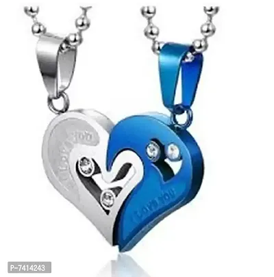 Stylish Fancy His And Hers Lovers Couple I Love You Heart Locket With Chain Silver Zircon Stainless Steel-thumb3