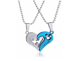 Stylish Fancy His And Hers Lovers Couple I Love You Heart Locket With Chain Silver Zircon Stainless Steel-thumb3