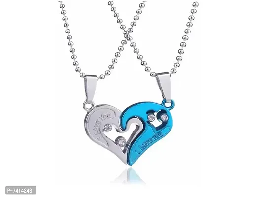 Stylish Fancy His And Hers Lovers Couple I Love You Heart Locket With Chain Silver Zircon Stainless Steel-thumb4